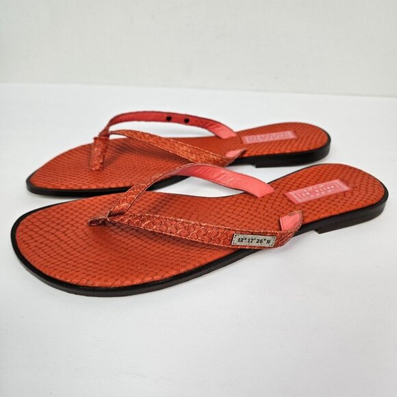 B|H Bella | Ha Red/Orange Snake Embossed Italian Leather Flip Flop Thong Sandal - Picture 7 of 9